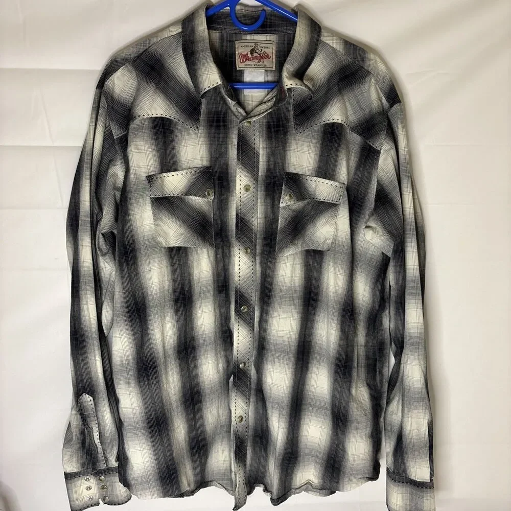 Wrangler Men's Plaid Pearl Snap Shirt Western American Cowboy, Size XL